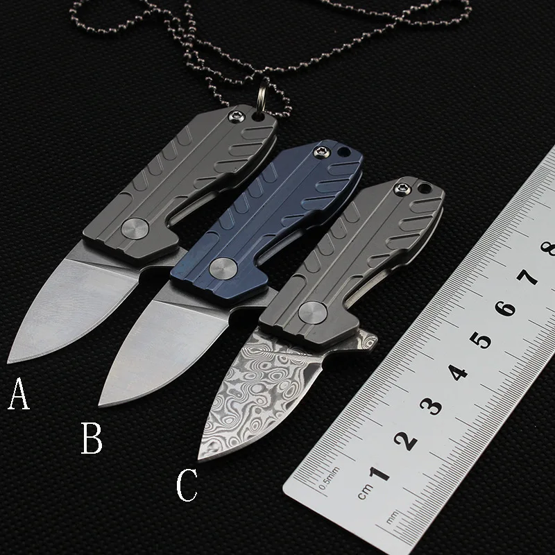 

Mini EDC pocket knife D2 or Damascus blade TC4 Titanium alloy handle folding knife Mini key chain knife outdoor EDC utility tool