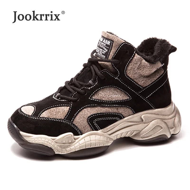 

Jookrrix 2019 Casual Warm Shoes Women Fashion Brand Sneakers High Top Lady chaussure Winter Female footware All Match Patchwork