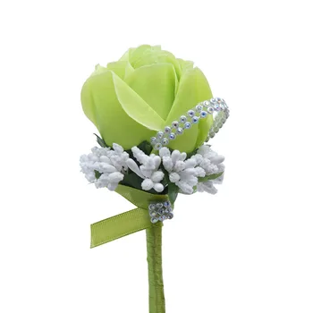

5Pieces/Bag Handmade Wedding Boutonniere Groom Groomsman Corsage Artificial Flower Green Silk Rose Party Prom Men's Suit Brooch