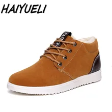 HAIYUELI New Men’s casual winter warm snow boots fashion solid flat shoes men lace up round toe Male cotton shoes size 39-44