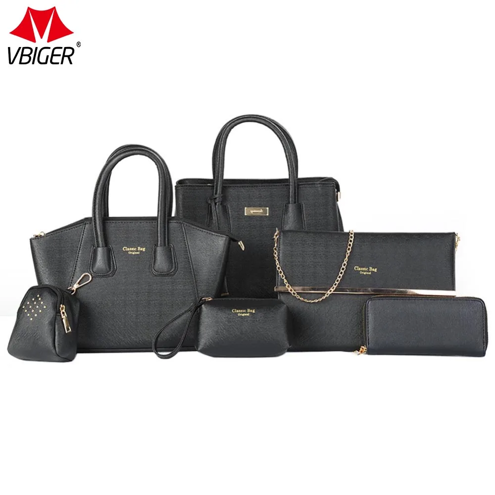 

Vbiger Women Bags Set Fashionable Handbags Kit including Tote, Shoulder Bag, Pouch and Wallet, Black Set of 6 For Elegant Female
