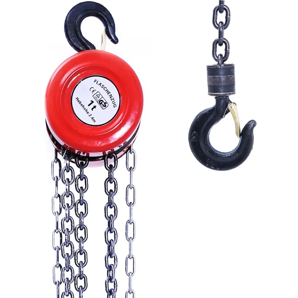 

1 Ton Load Capacity Chain Lifting Block Hoist Tackle Puller Engine Heavy Duty Tool Winch Red Color Built in Safety Brake