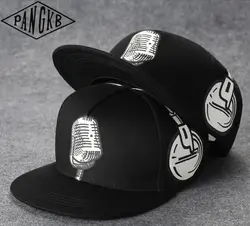 [PANGKB] Мужская мода хлопок Snapback Кепки микрофон логотип мужские плоские края Бейсбол Кепки хип-хоп Танцы Шапки Кепки