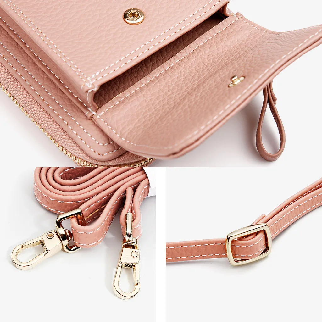 Crossbody Cell Phone Shoulder Bag Women Mini Messenger Bags Multifunctional Female Wristband Wallet Clutch Lady Leather Purse