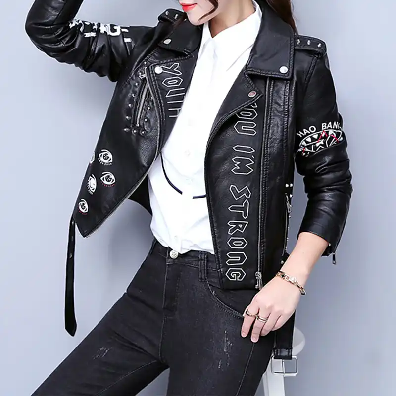 jaqueta feminina de couro motoqueira