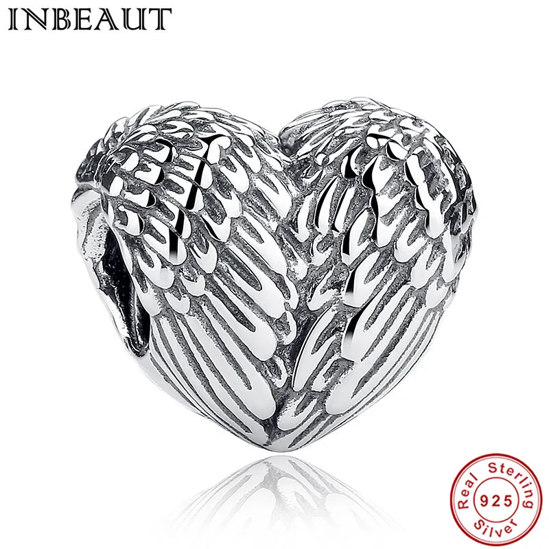 

INBEAUT 925 Sterling Silver Heart Angel Wings Charm for DIY Bead Bracelet Chain Women Jewelry Making Beads fit Pandora Bracelets