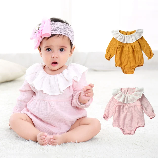Baby Girl Romper Long Sleeves Cotton Toddler Clothes Cute Hat Bibs