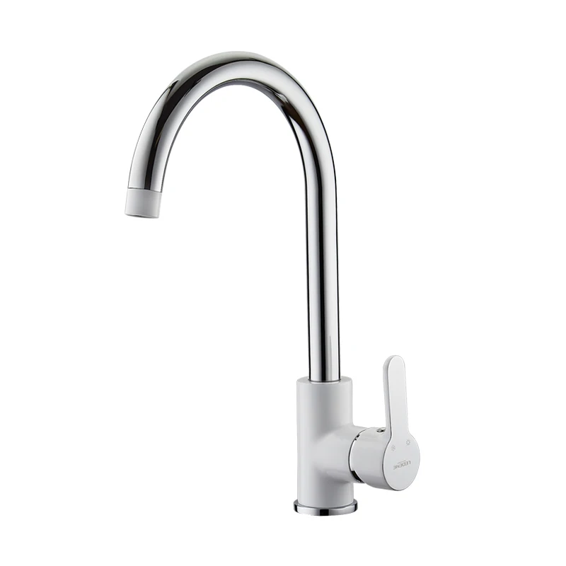 LEDEME Kitchen Faucets Silver White Kitchen Faucet Tap Single Hole Handle Swivel 360 Degree Water Mixer Taps L4003W brass kitchen tap Kitchen Fixtures