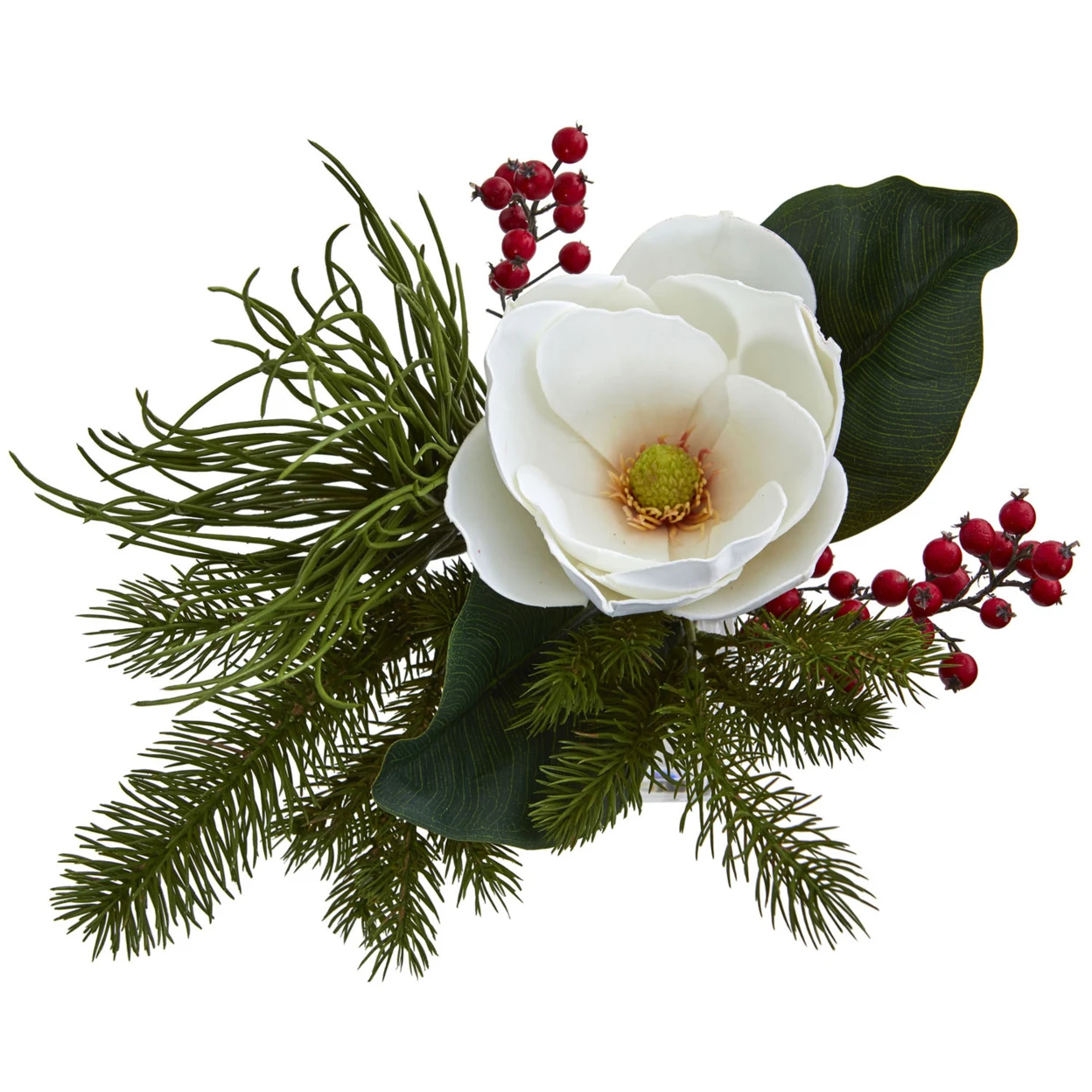 Nearly Natural Magnolia & Berries Artificial Arrangement in Vase (1)