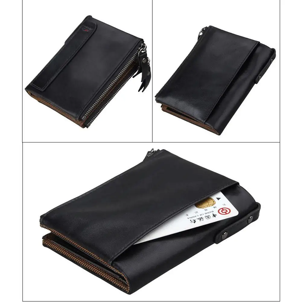 Banabanma Genuine Wallet Cowhide Leather Men Wallets Double Zipper Short Purse Coin Pockets Anti RFID Card Holders Wallet Men 40