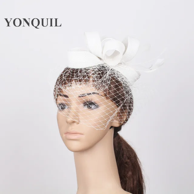 New Birdcage Veil Fascinator Hat Event Headwear White Wedding New Birdcage Veil Fascinator Hat Event Headwear White Wedding Imitation Linen With Feather Hairband Women
