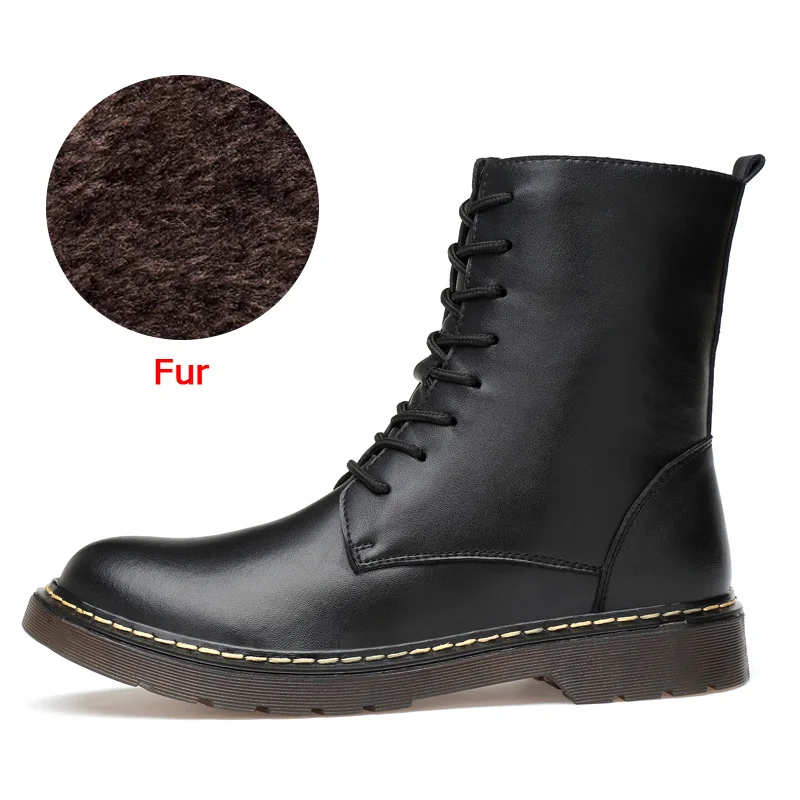 ZIMNIE/Новинка; мужские ботинки из натуральной кожи; сезон осень-зима; ботильоны; модная обувь на шнуровке; Мужская винтажная обувь высокого качества - Color: Black Fur