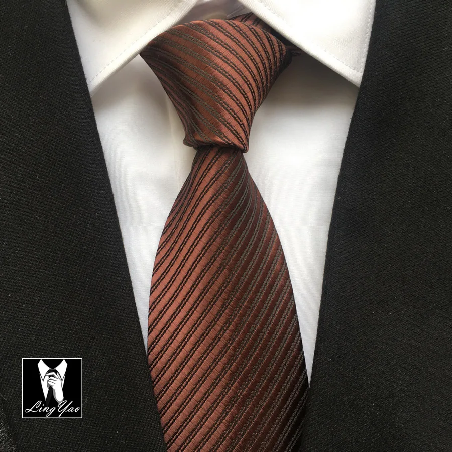 

New Designer Tie 8cm Gentlemen Formal Neck Ties Coffee Brown with Black Stripes