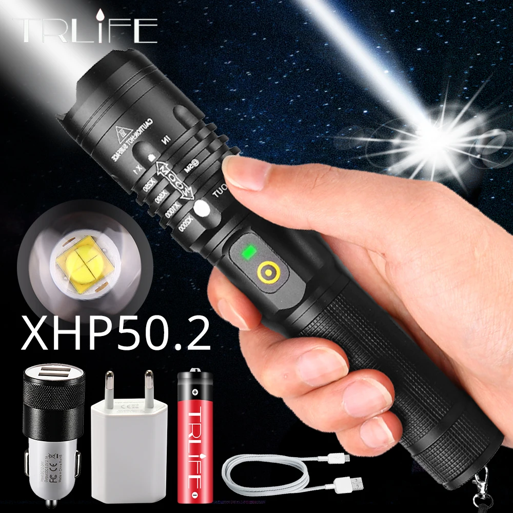 Poderosa Lanterna Recarregável Xhp70.2 Usb Zoom Xhp50 Caça Lâmpada Auto Defesa Uso 18650 Led Xhp50.2 Mod. 179822