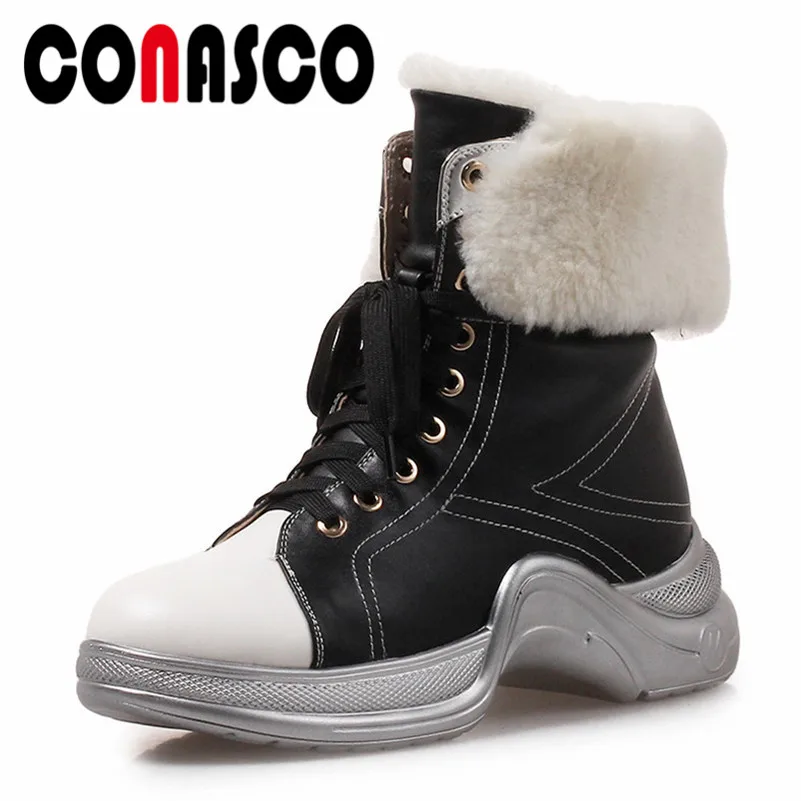 

CONASCO Punk Ankle Boots For Women Platforms Lace Up Short Martin Shoes Woman Round Toe Black White Winter Snow Boots New Shoes