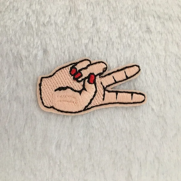 1piece fabric peace fingers win heat transfer embroidery clothes