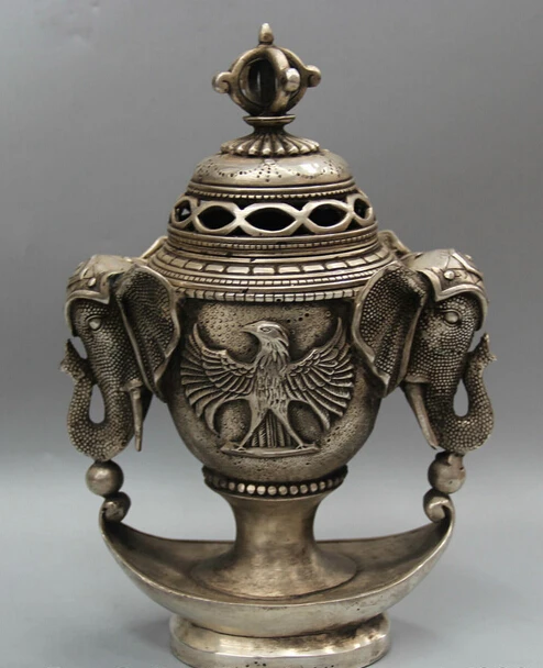 JP S62 10&quot Marked Chinese Dynasty Silver Elephant Head Eagle Incense Burner Censer | Дом и сад