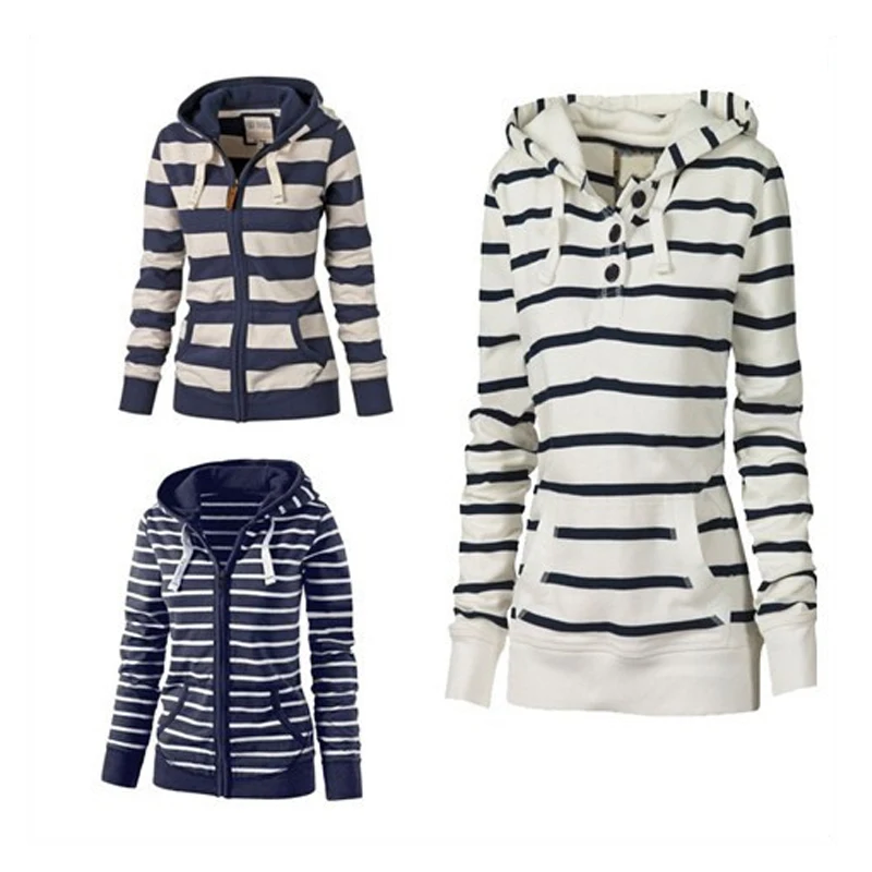 Large Size Long Sleeve Striped Coats Fashion Casual Full New Style Spring Hoodies Sweatshirt For Wo