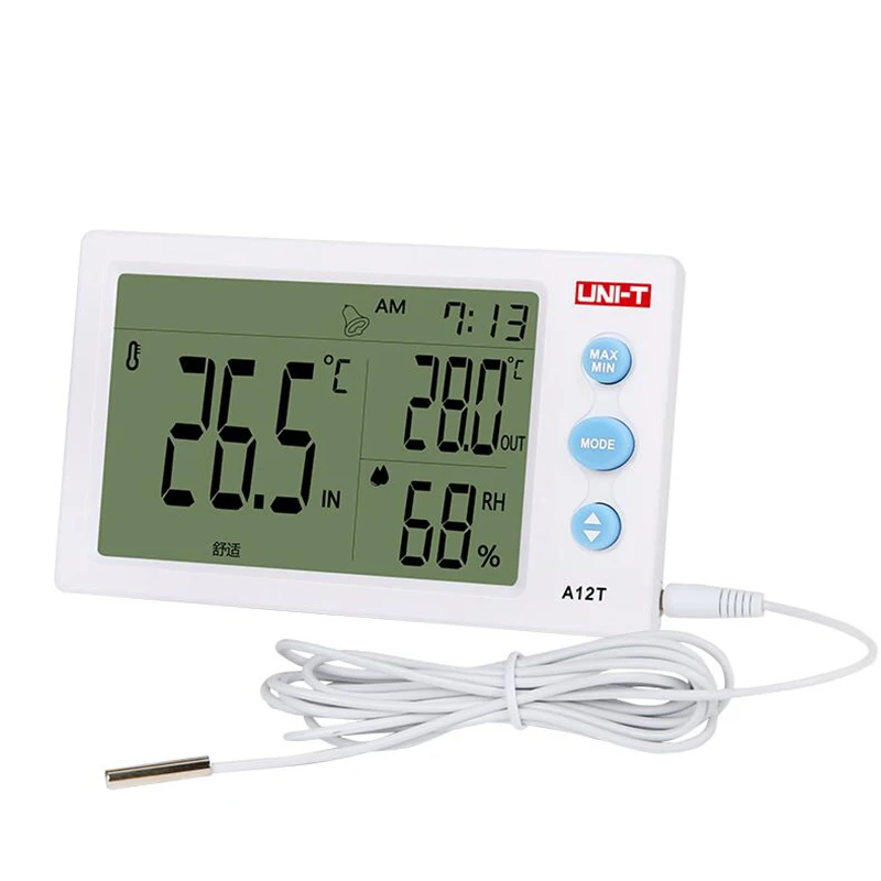 

UNI-T A12T Digital LCD Thermometer Hygrometer Temperature Humidity Meter Alarm Clock Weather Station Indoor Outdoor Instrument