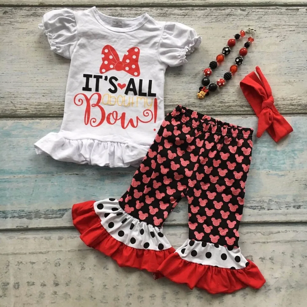 cotton baby girls kids red Character print it s all about my bow capris ruffle capris