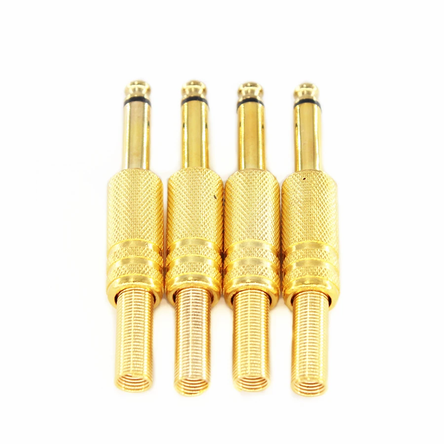 

FODOCOR 4Pcs 6.35mm Golden Metal Plated Mono Plug Audio Connector Cable Wire Adapter Mono Terminal 6.3mm Plug For Guitar DIY