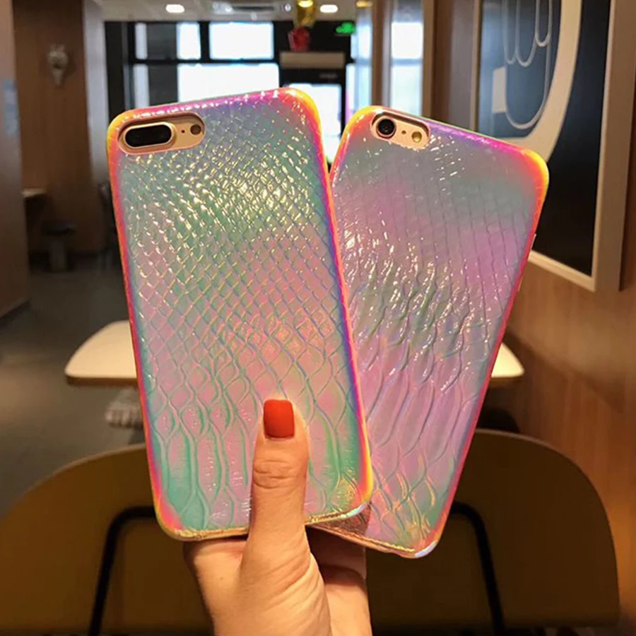 Чехол для телефона с лазерным градиентом и крокодиловой текстурой iPhone 11 Pro Max XR X XS