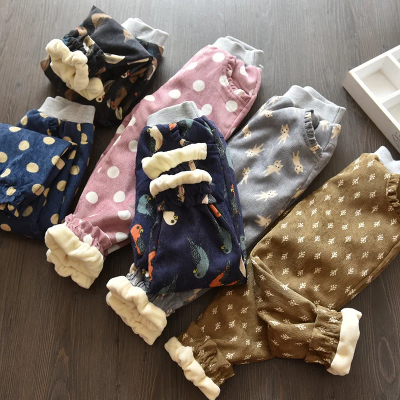 

2-8 Year Child Girls Cartoon Velvet Warm Boots Pants Winter Autumn Korean Baby Bloomers Cotton Trousers Kids Casual Pencil Pants