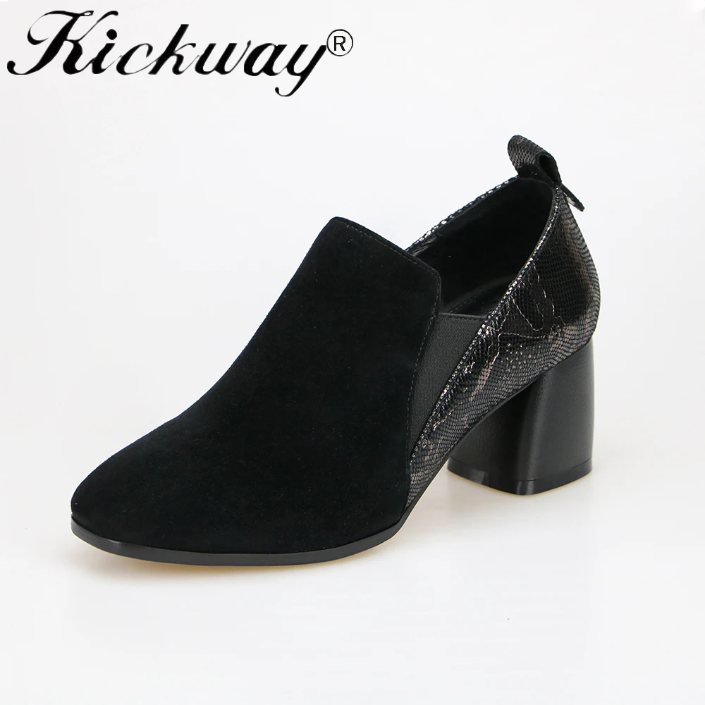 

Kickway women comfortable shoes genuine leather ladies med heel suede shoes plus size shoes women 34-42 kid suede thick heels