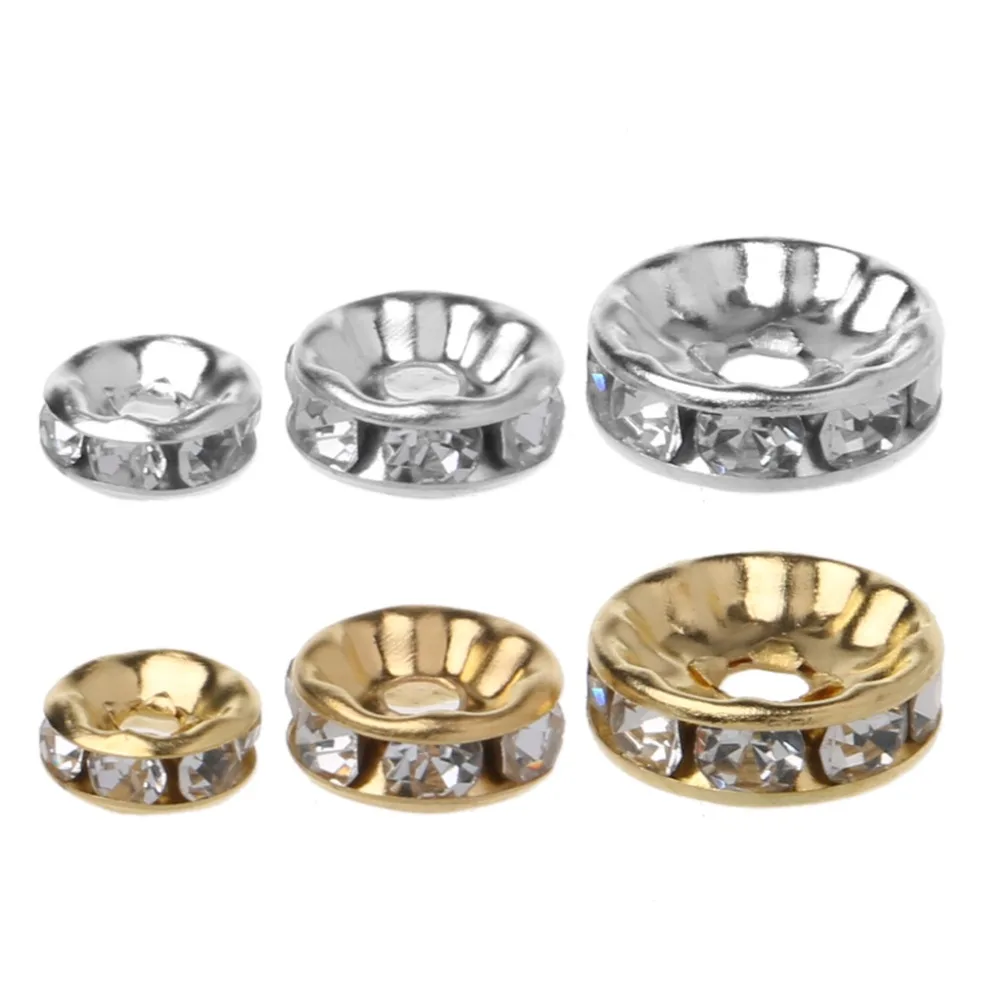 

JAVRICK 100PCS Clear Crystal Rondelle Spacer Beads Gold Sliver Tone For Jewelery Making