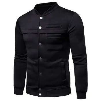 

Casual Men Solid Color Coat Fashion Long Sleeve Stand Collar Autumn Jacket new