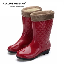 Cuculus/женские высокие непромокаемые сапоги; женская обувь на низком толстом каблуке из водонепроницаемого материала с граффити и пряжкой; модные резиновые сапоги из нубука с круглым носком; коллекция 802 года