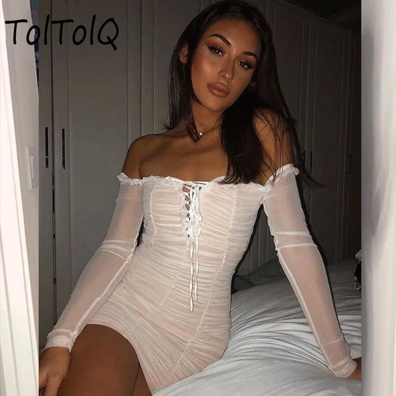 

TolTolQ 2019 Pink Red Strapless Short Mini Dress Women Lace Up Solid Off Shoulder Club SummerDresses Bandage Club Party Dress
