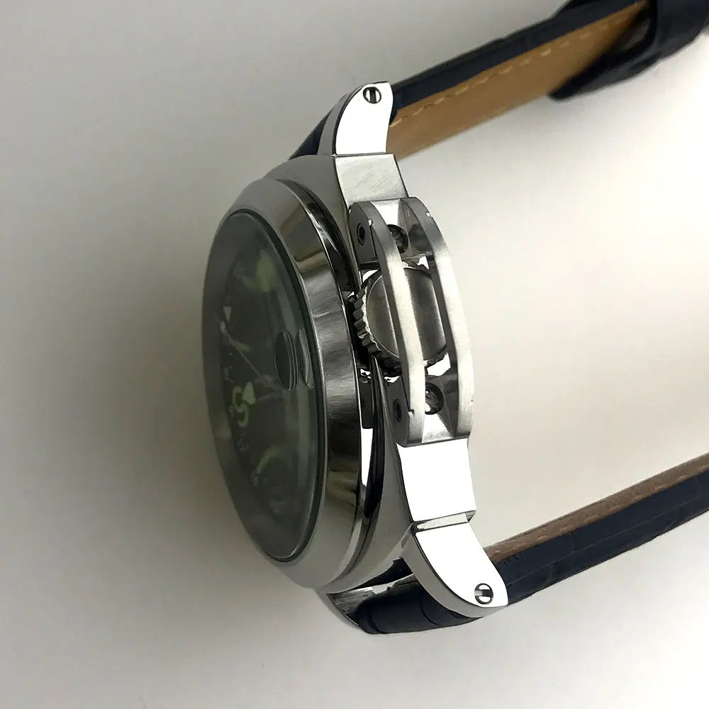 Часы Parnis 44 мм GMT автоматический механизм мужские часы из нержавеющей стали полированный чехол с кожаным ремешком