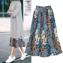 Увеличение размера плюс юбка высокая талия тонкая длинная печать плиссированная летняя юбка модные повседневные юбки