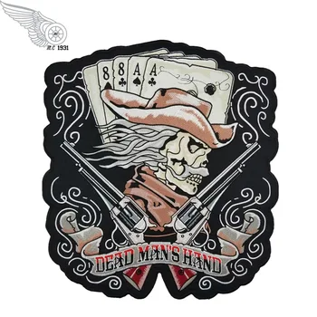 

Machine Embroidery Designs Custom Dead Man's Hand Cowboy & Guns Patch Large Back Sew On Patches For Clothes