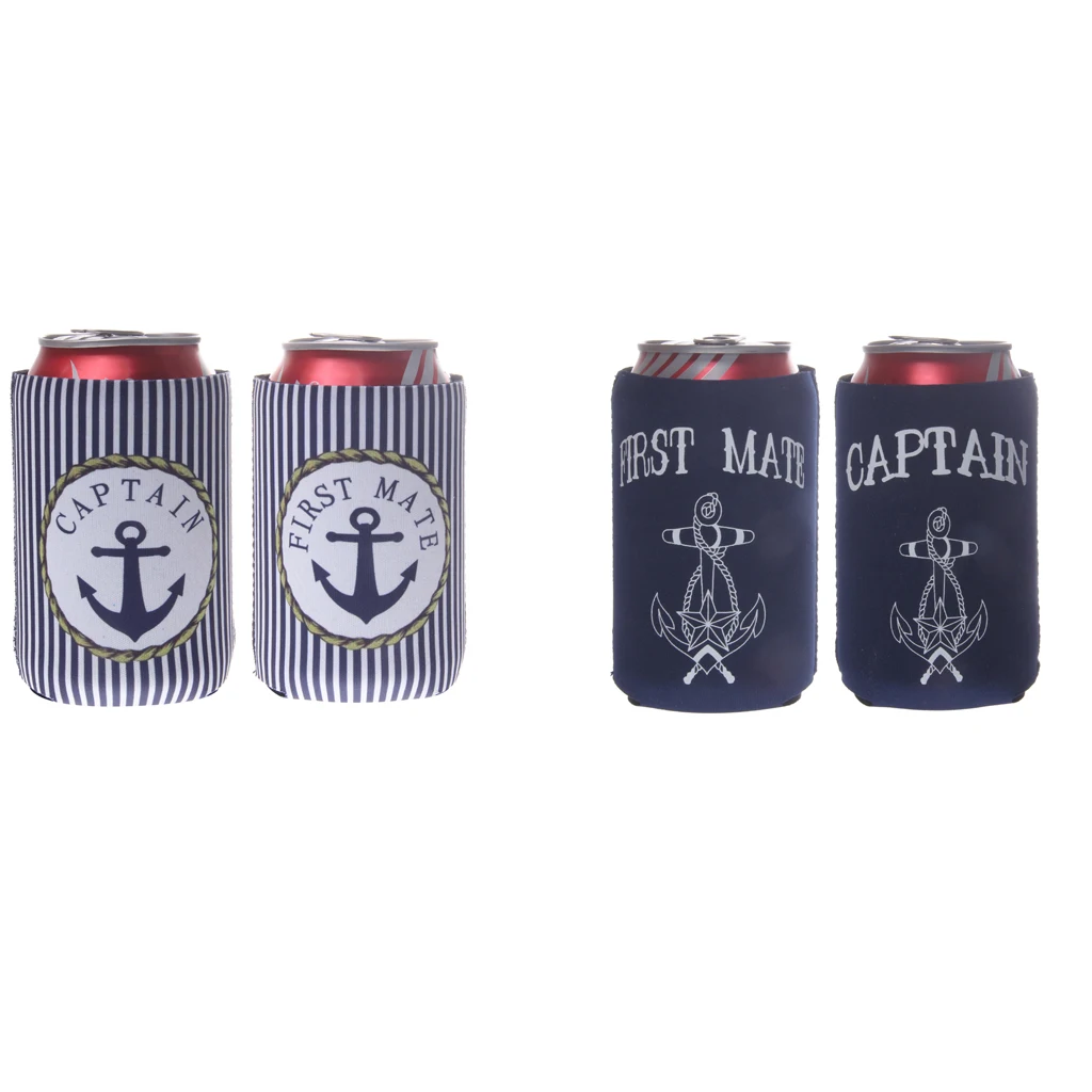 MagiDeal Set of 4pcs Tin Can Cooler Stubby Holder CAPTAIN And FIRST MATE can sleeves for wedding party favors gifts