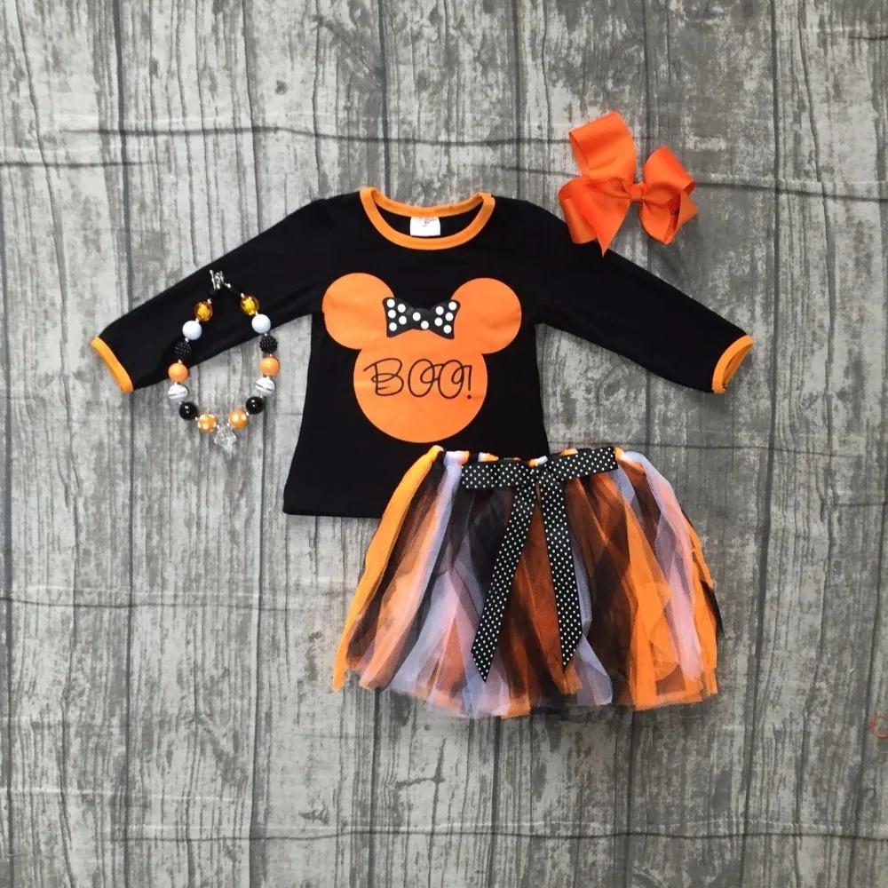 

Fall/winter baby girls Halloween BOO outifits children minnie Halloween party clothes sets top with tutu sets with accessories