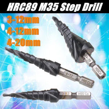 

Drillpro 3-12/4-12/4-20mm HRC89 HSS-Co M35 Cobalt Step Drill Bit TiAlN Coated Step Drill 1/4 Inch Hex Shank Woodworking Bits