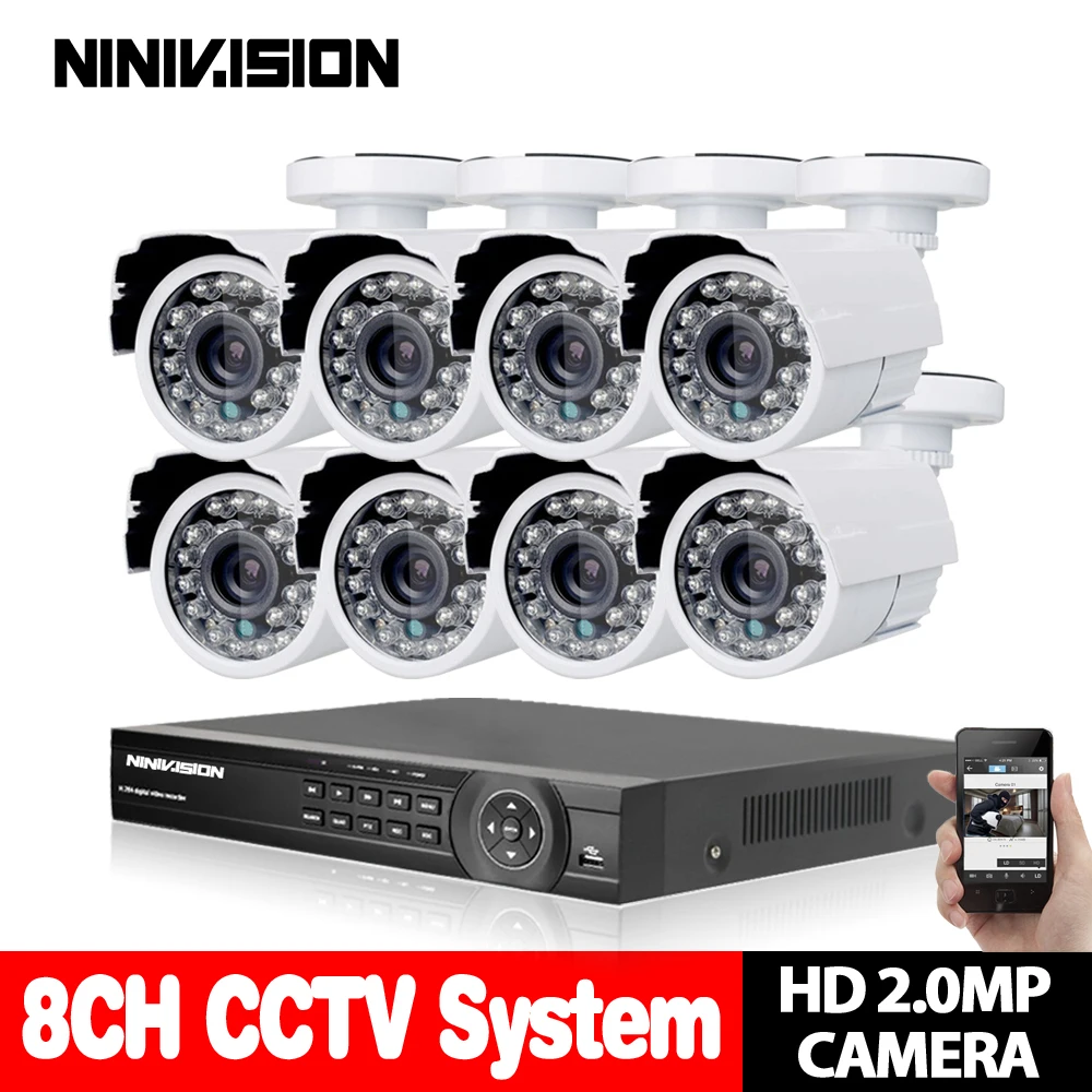 NINIVISION 8CH CCTV Системы 1080 P 720 P HDMI AHD 8CH видеонаблюдения DVR 8 шт. 2,0 Мп ИК безопасности Камера sony 3000TVL CCTV Камера Системы комплект