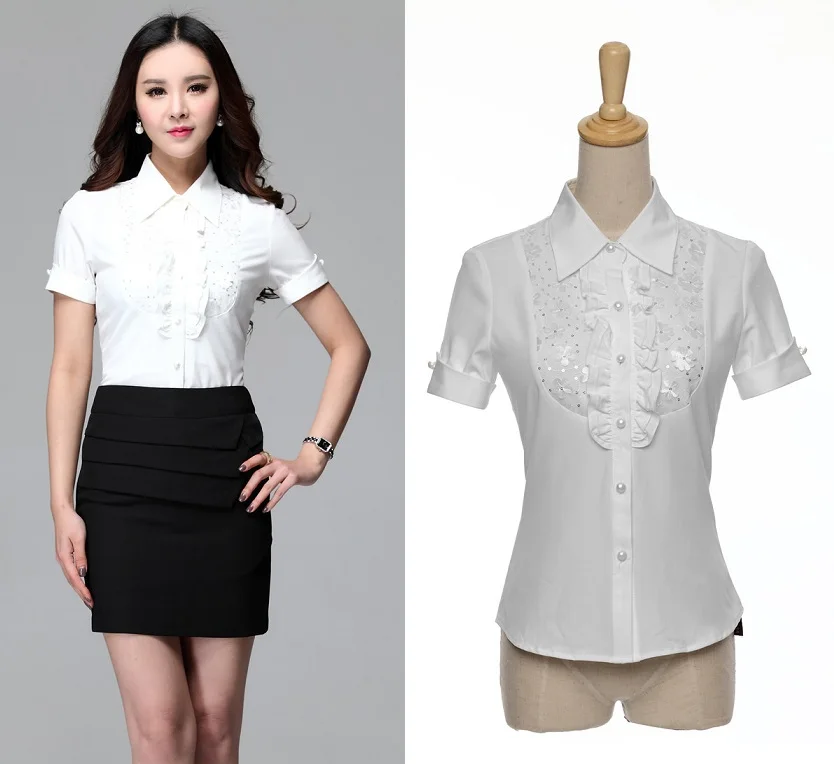 2015 Summer Elegant White Shirts Women Work Blouse Formal