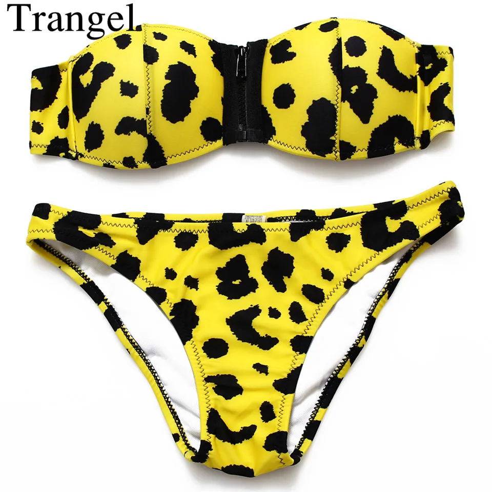 Trangel Bikinis Women 2018 Print Swimwear Strapless Tiger Push Up Bikini Set Beach Wear Swimming