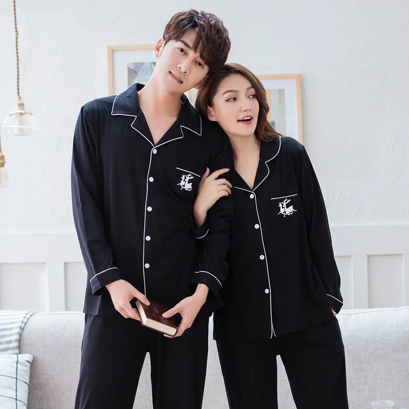 Autumn Europe and America women solid color pajama set modal long