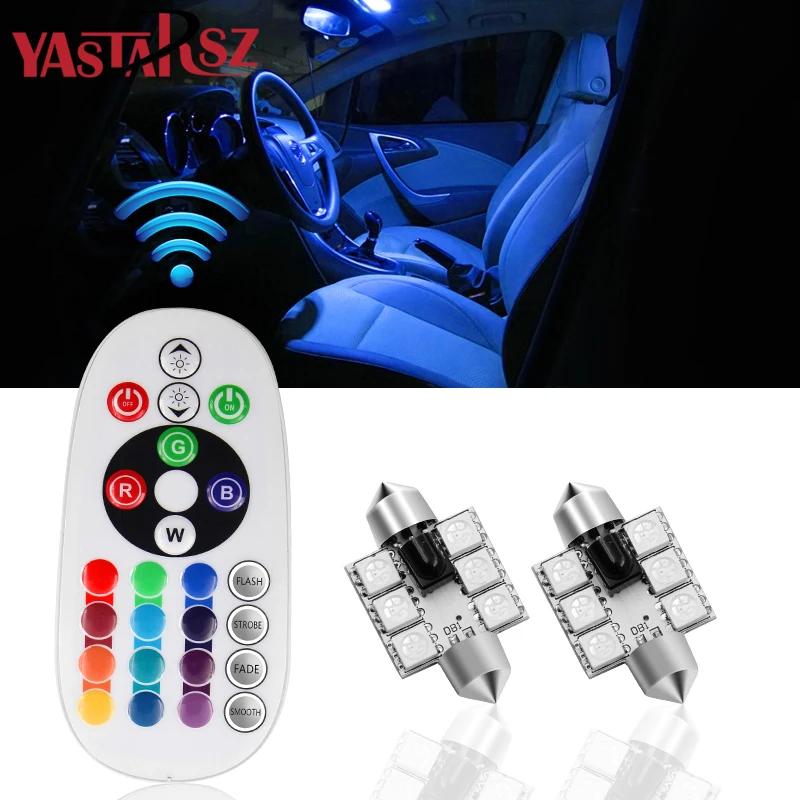 

2PCS Reading Map Lamp Dome Festoon LED 31/36/39/41 mm RGB Auto Car Interior Bulb Light w/ Remote Control Flash Strobe 16 Models