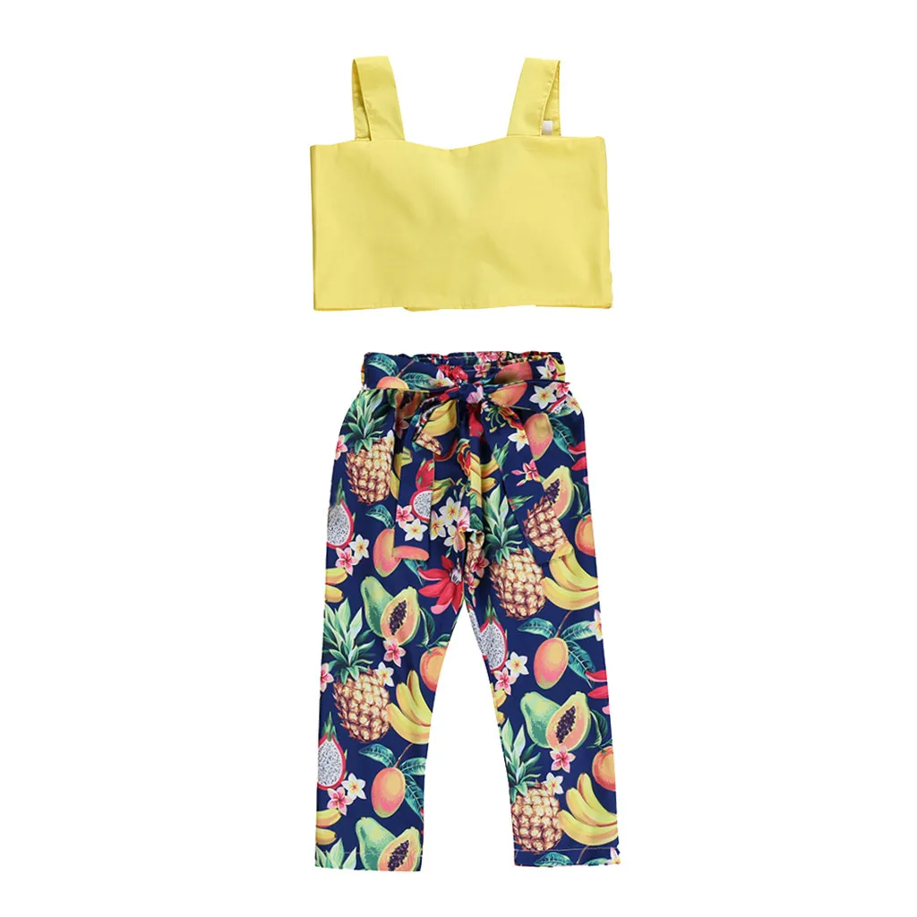 

2019 Toddler Baby Girls Summer Clothes Set Solid Boob Tube Vest Tops+Fruits Print Pants Outfits baby Girls Clothes Sets
