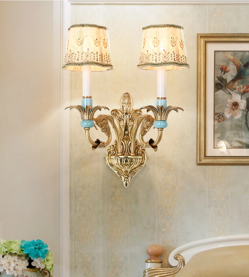 

Phube Lighting French Style Copper Wall Lamp Villa Living Room Dining Room Bedroom Bedside Wall Lamp Light Sconce Free Shipping