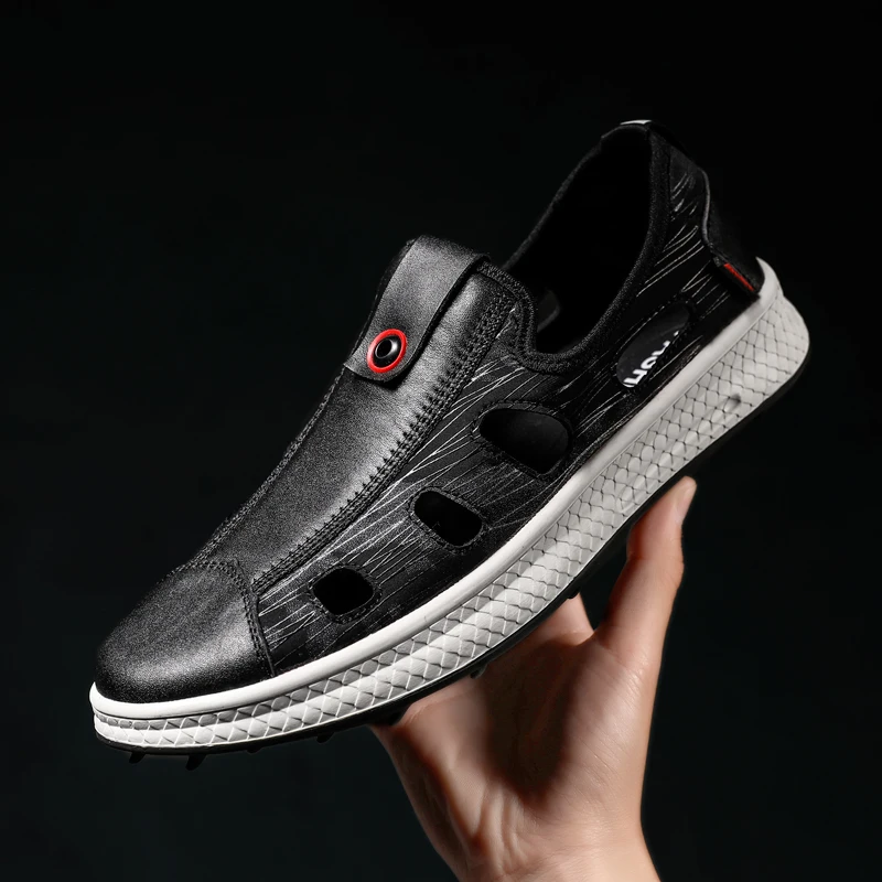 

Summer hollow fashion men's shoes causal leather slip-on loafers breathable shoe man trend driving shoes lightweight flats C4