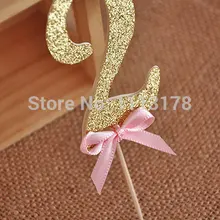 День рождения украшения-Glitter Gold номер кекс Топпер, золото день рождения торт Топпер, заказ номер Топпер для торта