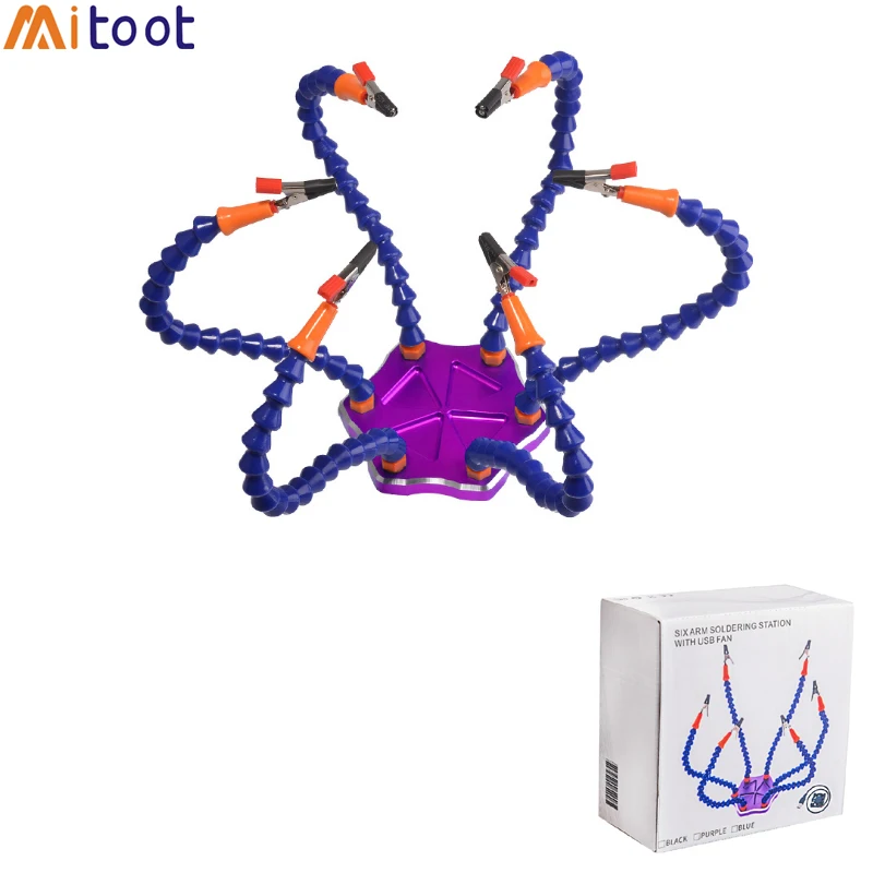 Руки помощи третьей стороны паяльник 6 гибкие руки шесть руку паяльная станция с поворотным защищенный зажим «крокодил» для дрона с дистанционным управлением - Цвет: No Fan and Magnifer