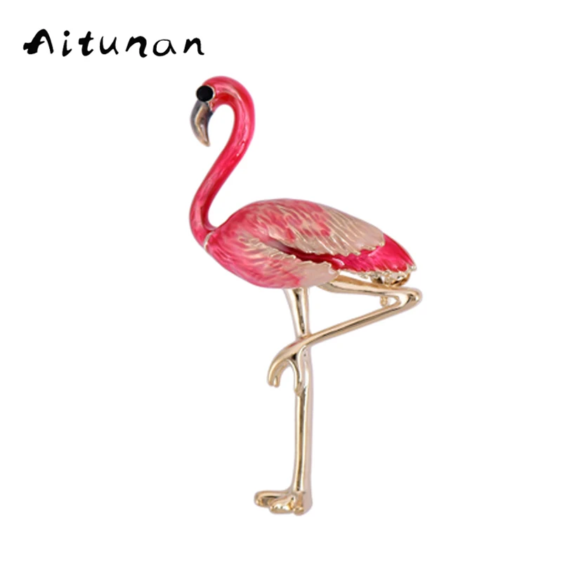 Mode Red Enamel Flamingo Aitunan Bros Pin Perhiasan Dekoratif