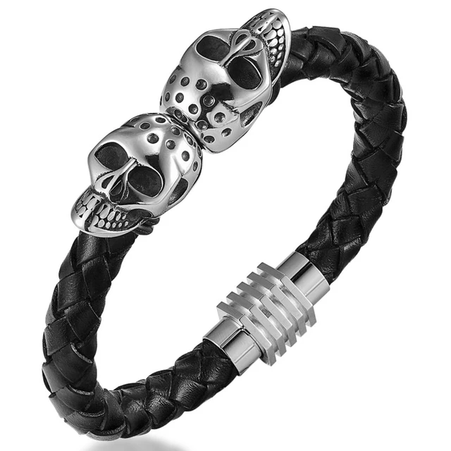 Thomas Sabo Rebel At Heart | Black Leather | Crystal Set Skull Bracelet |  A2055-805-11-L19 - First Class Watches™ IRL